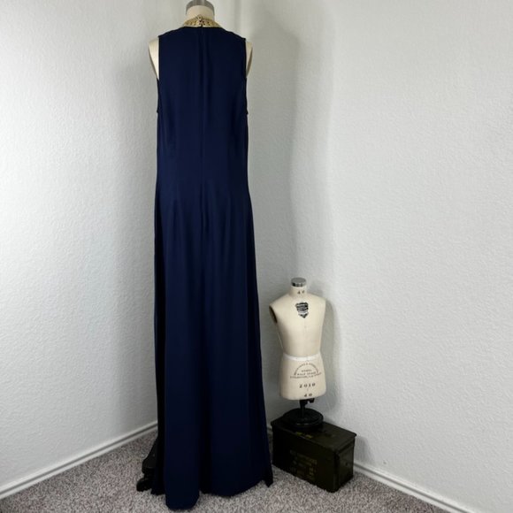 LILLY PULITZER Jane Maxi Dress True Navy Bamboo Pull Tassel Front Side Slit Co - Picture 8 of 12